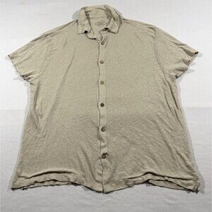 Alex Crane Linen Shirt Mens Beige Short Sleeve Collared Button Resort Top Sz L